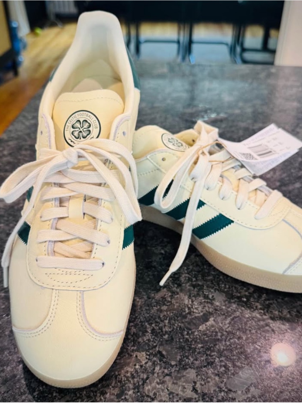 Cream Sneakers with Dark Green Stripe